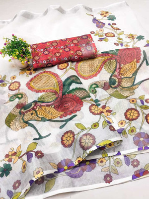HouseOfCommon Printed Bollywood Linen Saree(Multicolor)