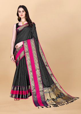 KRIYANS Woven Banarasi Art Silk Saree(Black)