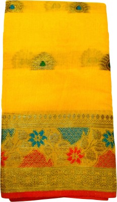 Narayan Textile Woven Banarasi Cotton Blend Saree(Yellow)