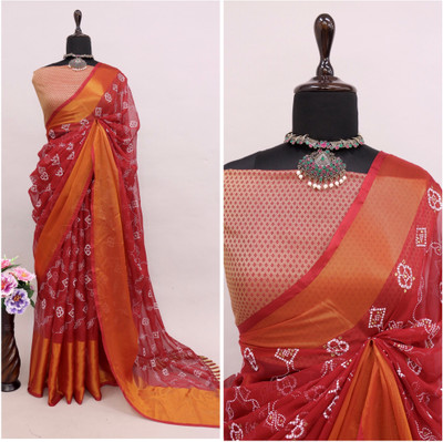 VILLAGIUS Printed Bollywood Chiffon Saree(Maroon)