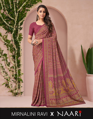 Divastri Paisley, Floral Print, Geometric Print Daily Wear Silk Blend, Crepe Saree(Pink)