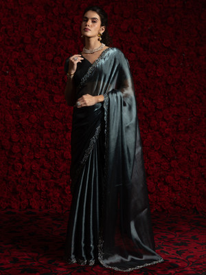Sareemall Embellished Bollywood Tissue Saree(Grey)