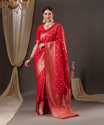 Sareemall Woven Banarasi Silk Blend Saree(Red)