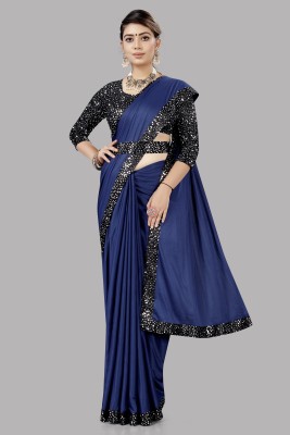 Sakifashion Dyed Bollywood Lycra Blend Saree(Dark Blue)