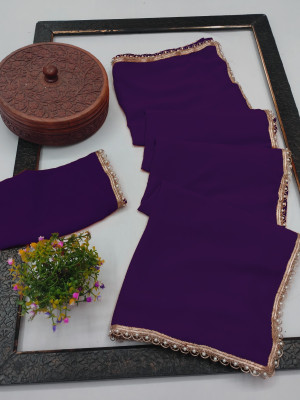 drashti trading Solid/Plain Bollywood Georgette Saree(Purple)