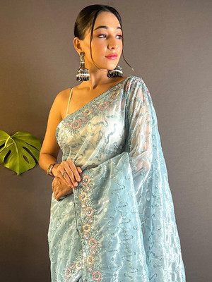 ANOUK Embellished Banarasi Tissue Saree(Blue)