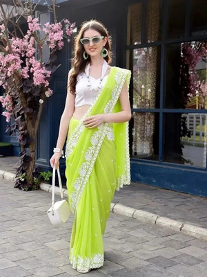 RAJESHWAR FASHION Embroidered Bollywood Georgette Saree(Green)