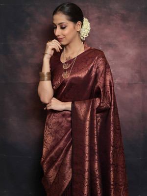 GATISHVAM TEXTILE Woven, Self Design Banarasi Art Silk Saree(Brown)