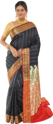 Dulhan Collection Woven Banarasi Jacquard Saree(Black)