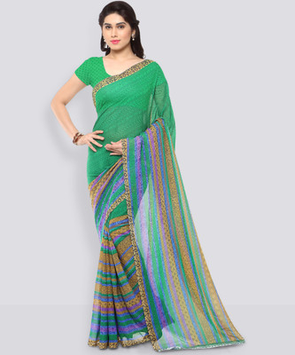 Anand Sarees Printed, Paisley, Striped Daily Wear Georgette Saree(Green)