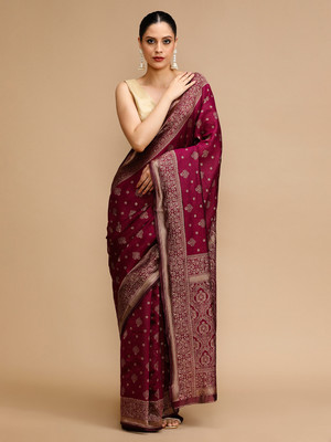 House of Pataudi Woven Banarasi Silk Blend Saree(Maroon)