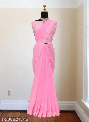 Aplihub Self Design Baluchari Georgette Saree(Pink)