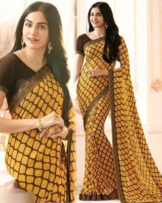 Insta Trendz Printed Daily Wear Georgette, Chiffon Saree(Yellow)