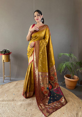 Divastri Printed Daily Wear Silk Blend Saree(Yellow)