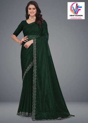VGHC FASHION Embellished Bollywood Net Saree(Dark Green)