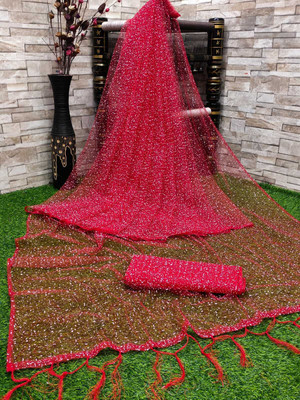 Suntex Printed Bollywood Net Saree(Pack of 2, Red)