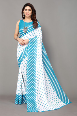 Priyashi Printed, Striped Bollywood Georgette Saree(Light Blue)