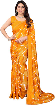 NIRMOHIFASHION Printed Bollywood Georgette Saree(Yellow)