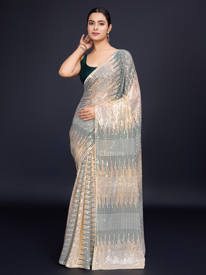 Clemira Embroidered Bollywood Georgette Saree(Green)