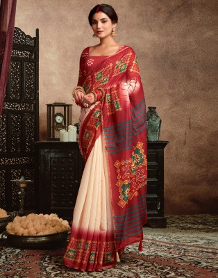 Samah Printed, Embellished Baluchari Cotton Silk Saree(Cream, Maroon)