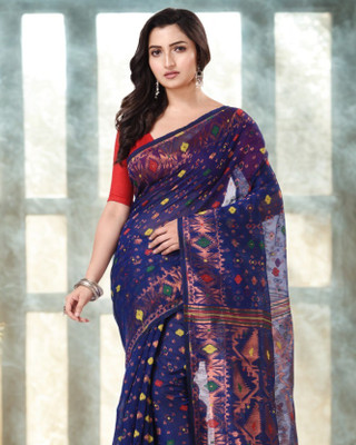 Desh Bidesh Woven Jamdani Cotton Blend, Pure Cotton Saree(Multicolor)