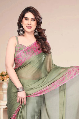 Magneitta Solid/Plain, Self Design, Printed Bollywood Chiffon, Georgette Saree(Light Green)