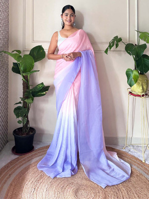 Divastri Solid/Plain Bollywood Chiffon Saree(Pink)