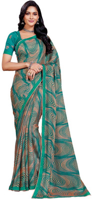 Rukmini by Rajendra Printed Daily Wear Polyester Saree(Green, Blue)