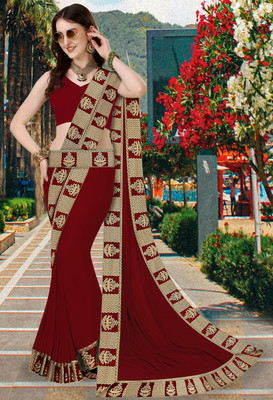 FabDaisy Printed Banarasi Lycra Blend Saree(Maroon)