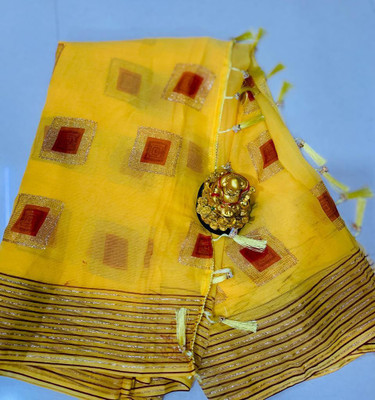 harshit designer Printed Bandhani Chiffon Saree(Yellow)