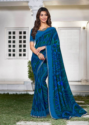 Laxmipati sarees Printed Bollywood Georgette Saree(Blue)
