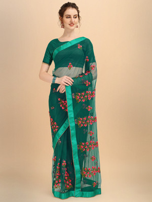 ALAGINI Embroidered Bollywood Net Saree(Green)