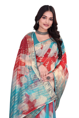 Aarunika BS Printed Bollywood Organza Saree(Maroon)