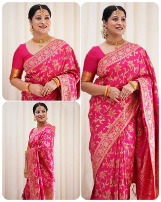 FABART CRETION Woven Kanjivaram Pure Silk Saree(Pink)