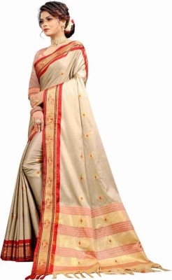 Sarvada Woven Kanjivaram Pure Silk, Art Silk Saree(Beige)