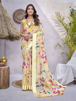 Gugaliya Printed Chanderi Chanderi, Cotton Blend Saree(Multicolor)