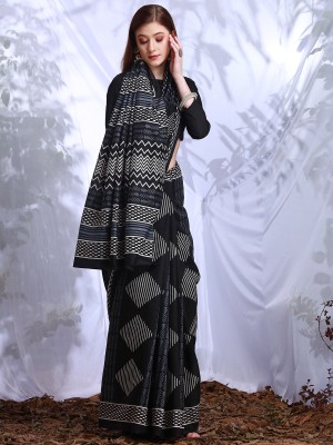 Sareemall Printed Daily Wear Silk Blend Saree(Black)