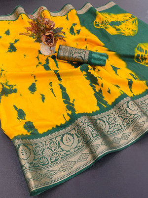 ZARISTACREATION Digital Print, Woven Bollywood Dupion Silk Saree(Yellow)