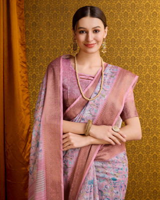 Divastri Digital Print Banarasi Cotton Blend Saree(Purple)