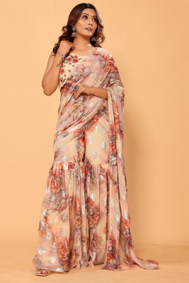 DWINIZAA STORE Digital Print, Printed Bollywood Jacquard Saree(Beige)