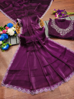 ZOYAL ENTERPRISE Solid/Plain Bollywood Jimmy choo Saree(Purple)