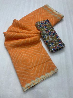 2SD gratitude Self Design, Printed Kalamkari Linen Saree(Orange)