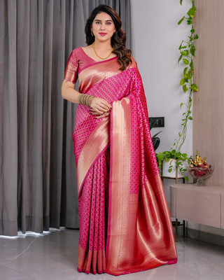Irenzz Enterprise Self Design Banarasi Pure Silk Saree(Pink)