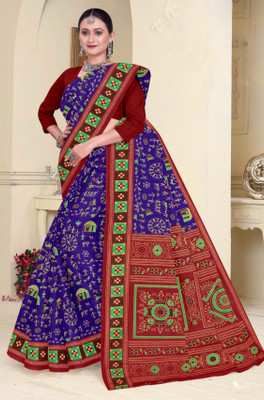 ETHNIC ODISHA HANDLOOM Printed Sambalpuri Pure Cotton Saree(Purple)