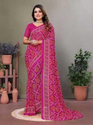 Moda Rapido Printed, Self Design Daily Wear Georgette Saree(Pink)