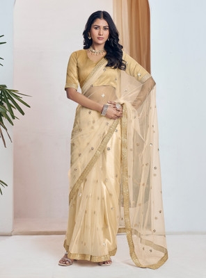Tasrika Embroidered Bollywood Net Saree(Cream)
