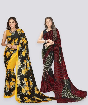 Anand Sarees Floral Print Daily Wear Georgette Saree(Pack of 2, Black)