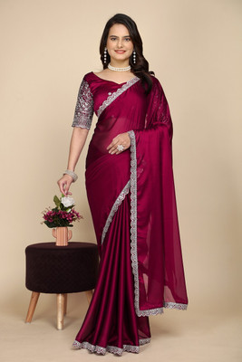 KONICA FAB Embroidered Bollywood Chiffon Saree(Maroon)