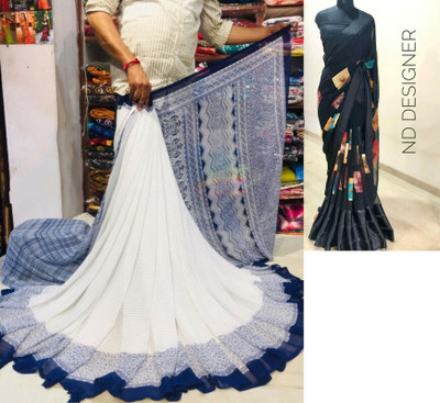 Sita Polka Print Bollywood Georgette Saree(Pack of 2, Dark Blue)