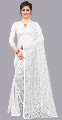 Suali Embroidered Bollywood Net Saree(White)